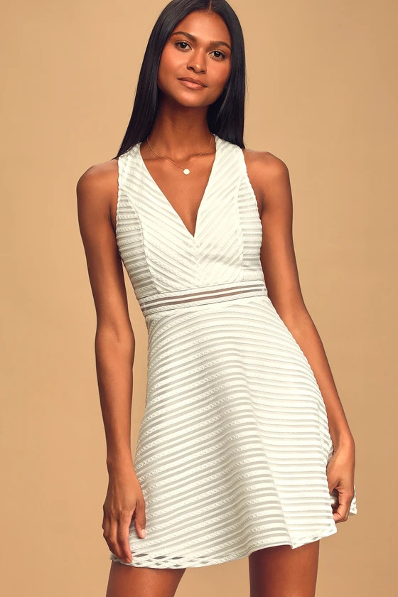 Forever Mine White Ribbed Sleeveless Skater Dress | Lulus (US)