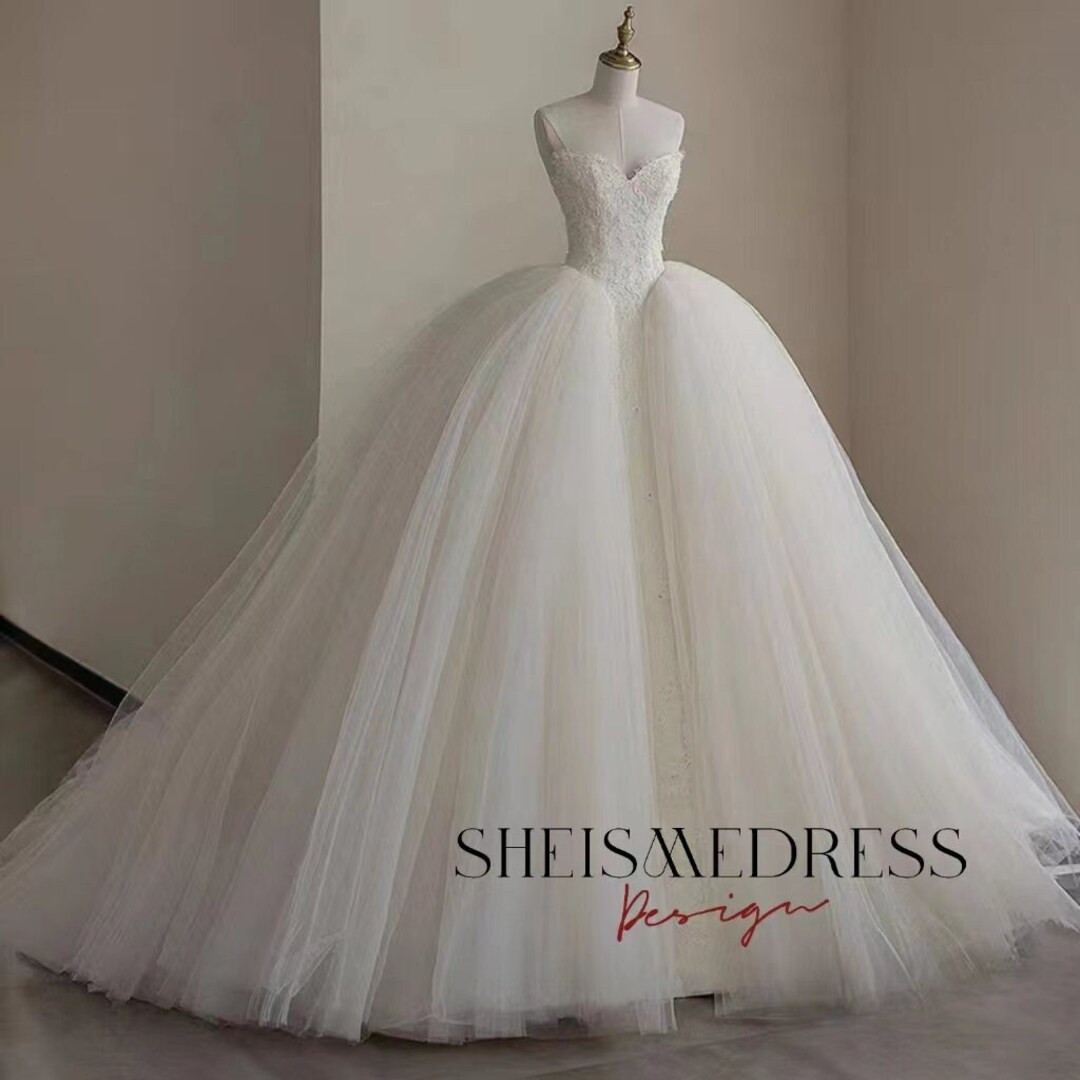 Elegant New Arrival Sweetheart Appliques Bead Lace up Pleats Tulle Ball Gown Wedding Dress With C... | Etsy (US)