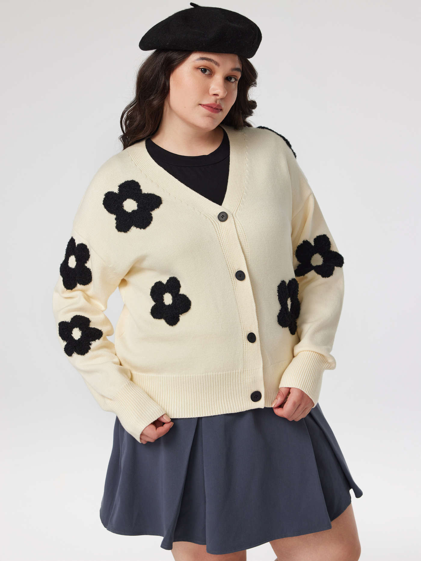 Fall Cardigan Floral Cardigan Fall Sweater Knit Fabric V-neck Graphic Floral Button Cardigan Curv... | Cider