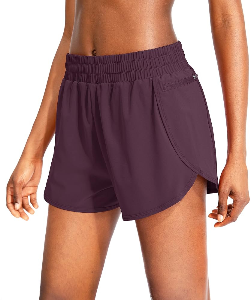 Soothfeel Womens Running Shorts with Zipper Pockets 3"/5" High Waisted Athletic Gym Workout Shorts for Women with Liner | Amazon (US)