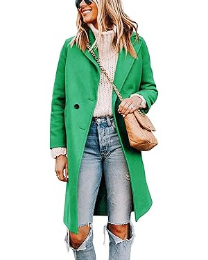Tanming Women's Notch Lapel Double Breasted Wool Blend Mid Long Pea Trench Coat | Amazon (US)