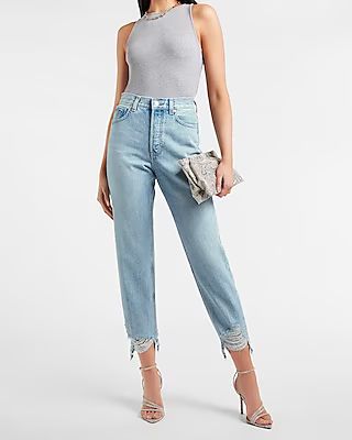 High Waisted Original Cropped Ripped Hem Dad Jeans | Express