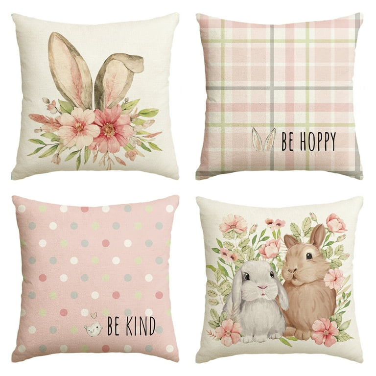 Sm:)e Rabbit Flower Buffalo Plaid Be Hoppy Easter Throw Pillow Cover, 18 x 18 Inch Polka Dot Bird... | Walmart (US)