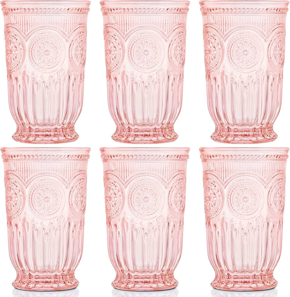 Yungala Pink Highball Tumblers set of 6 vintage glassware pink drinking glasses for lovers of col... | Amazon (US)
