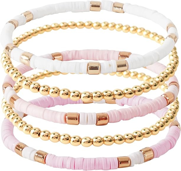 GOOJIDS Surfer Heishi Clay Bead Bracelets for Women Bohemian Stackable Evil Eye Vinyl Disc Beaded... | Amazon (US)