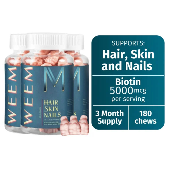 WEEM-  3 Bottles of Hair, Skin & Nails Gummies, Gluten Free, Vegan, Cruelty-free | Walmart (US)
