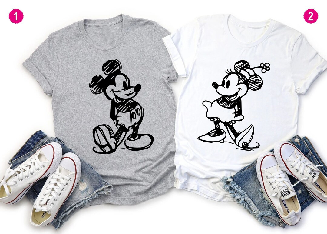 Vintage Mickey and Minnie Shirt, Mickey Sketch, Minnie Sketch, Vintage Mickey Minnie, Disney Fami... | Etsy (US)