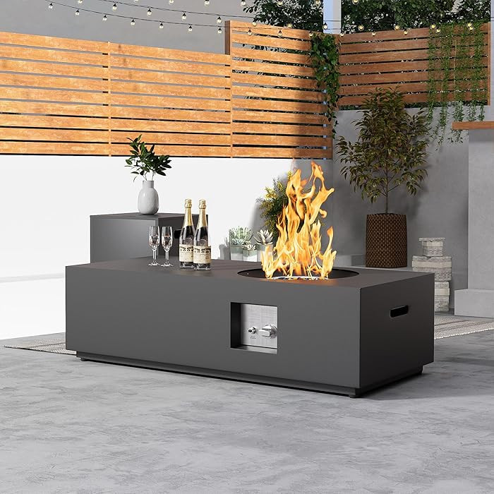 48" Rectangular Propane Firepit with Round Burner – 50,000 BTU Fire Pit Table with Lid, Rocks, ... | Amazon (US)