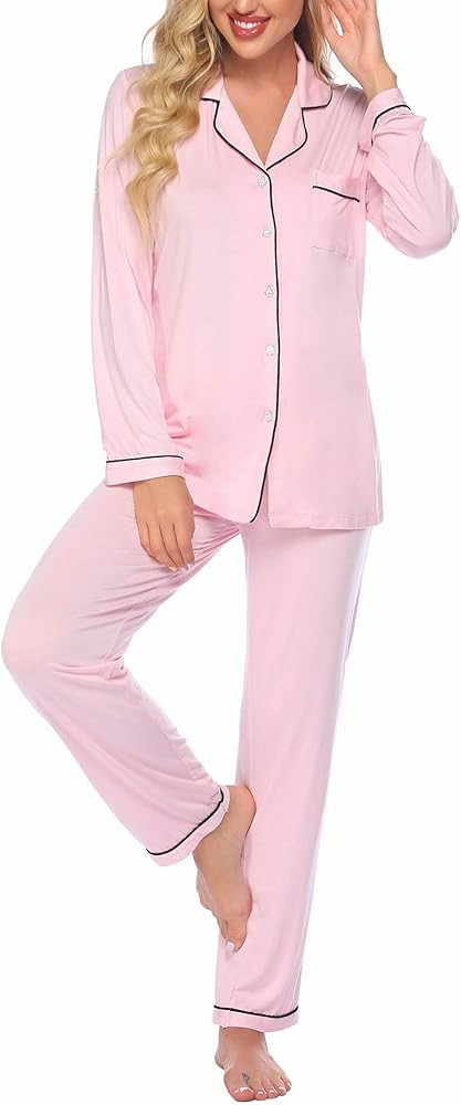 Ekouaer Pajamas Women's Long Sleeve Sleepwear Soft Button Down Loungewear Pjs Lounge Set Nightwea... | Amazon (US)