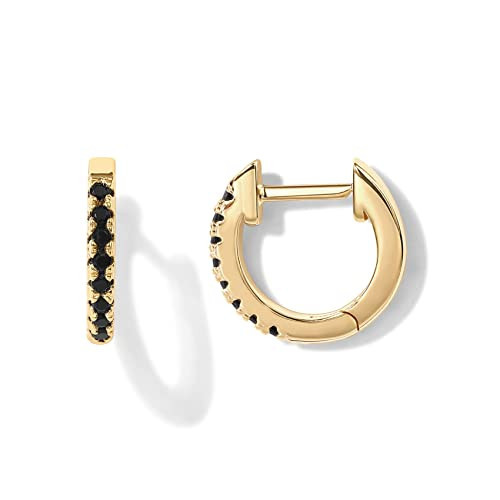 PAVOI 14K Gold Plated Sterling Silver Post Huggies | Cubic Zirconia Huggie Earrings for Women | Black Stones, Yellow Gold | Amazon (US)