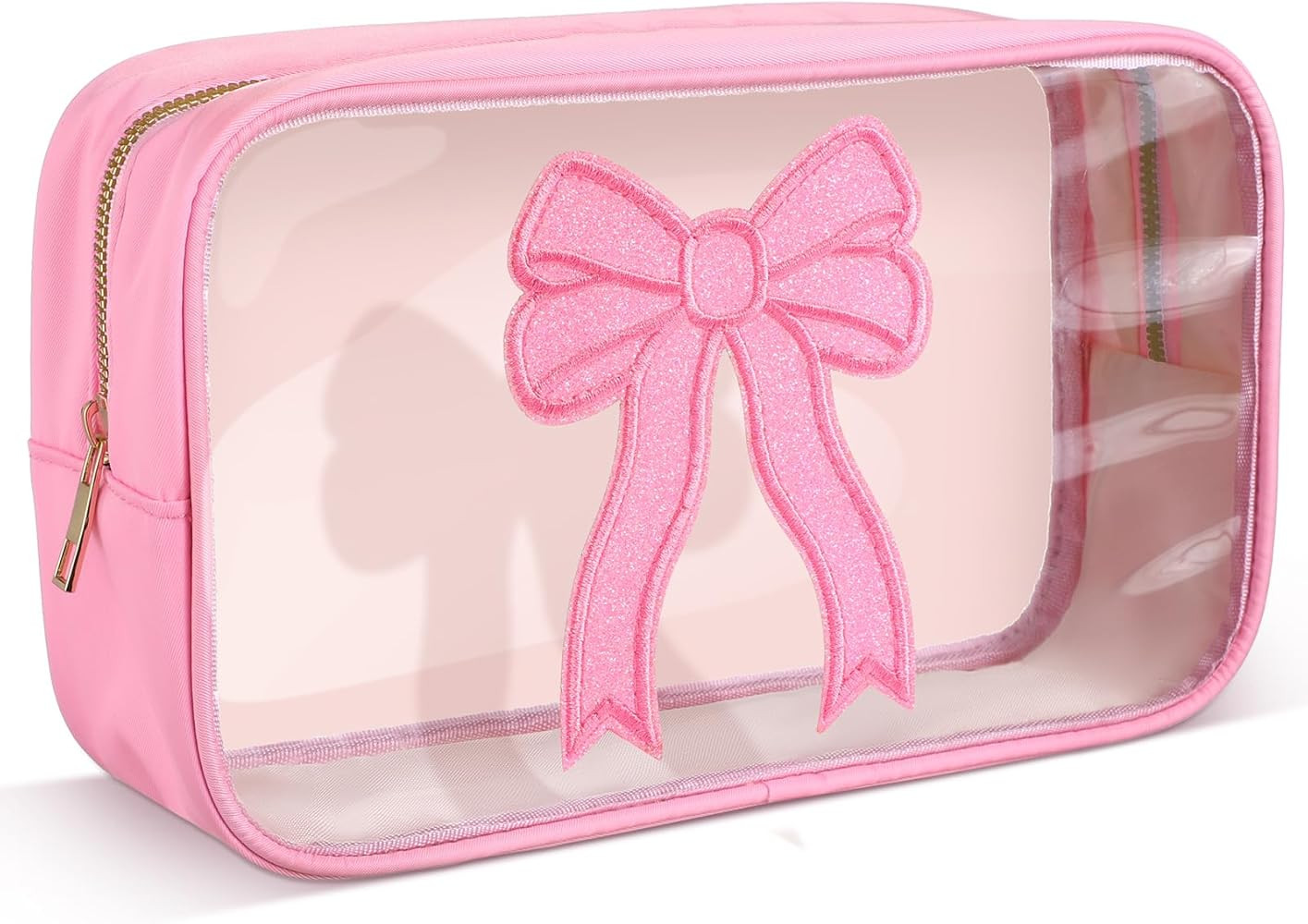 Kacctyen Pink Bow Clear Makeup Bag Coquette Pink Bow Travel Toiletry Preppy Cosmetic Bag Travel O... | Amazon (US)