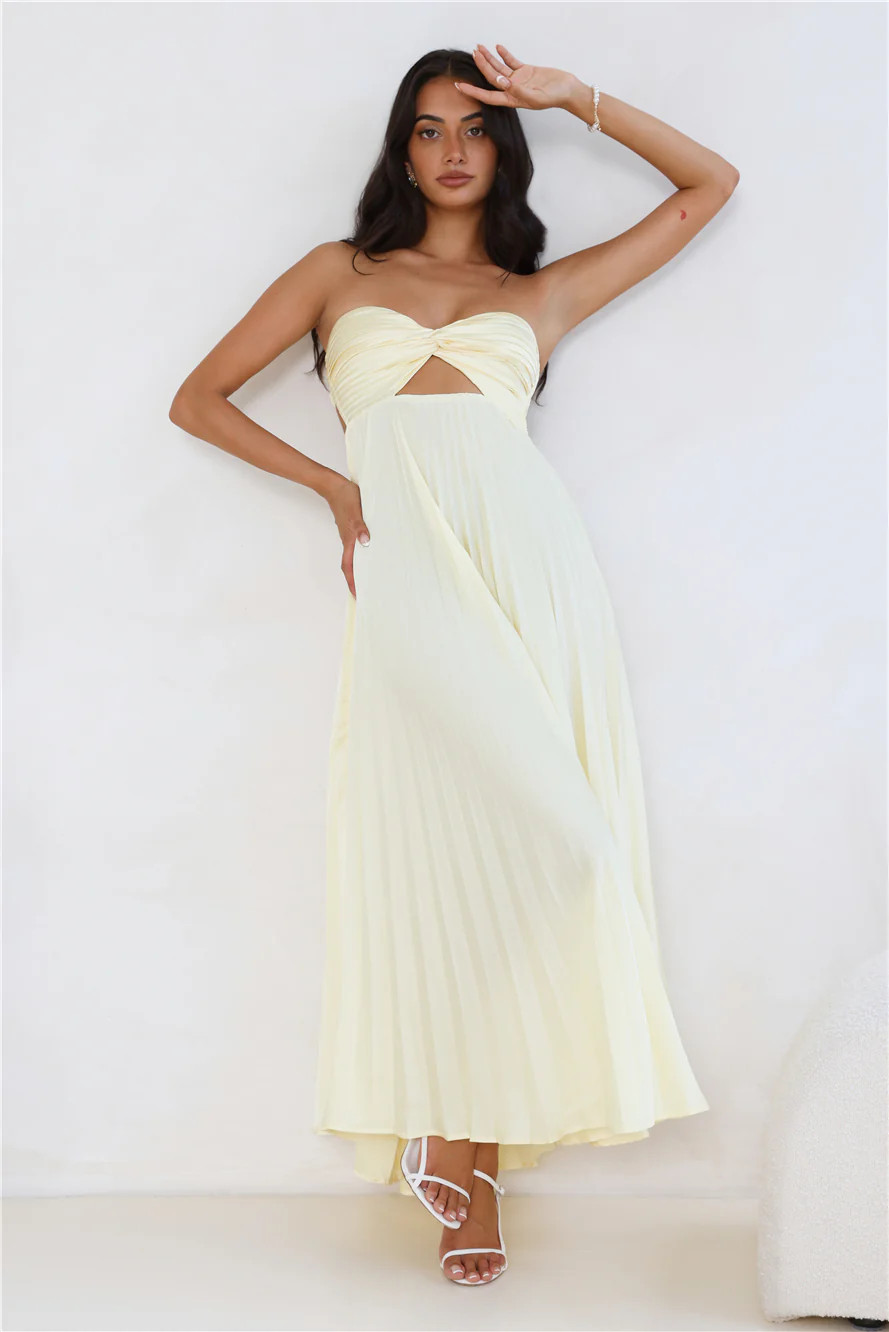 Clouds Of Love Strapless Pleated Maxi Dress Lemon | Hello Molly (US)