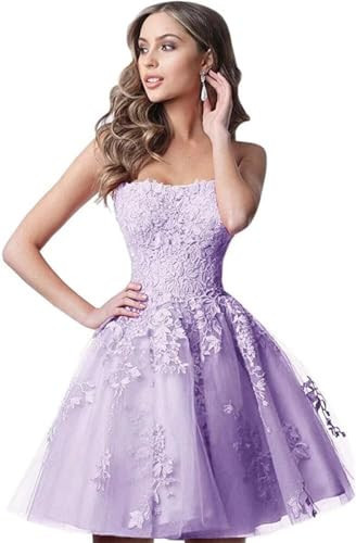 Lace Homecoming Dresses Short A Line Strapless Formal Cocktail Party Gowns-Lilac-6 | Amazon (US)