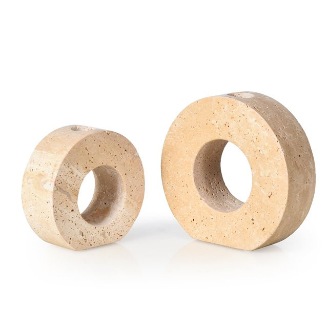 WishDeco Natural Marble Candlestick Holder Set of 2, Beige Travertine Candle Holders fit 0.75 Inc... | Walmart (US)