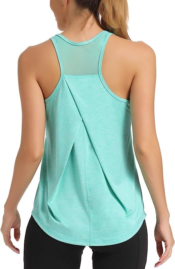 Aeuui Workout Tops for Women Mesh Racerback Tank Yoga Shirts Gym Clothes | Amazon (US)