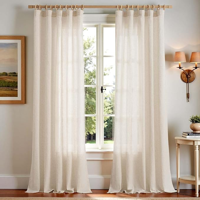 jinchan Linen Curtains for Living Room Bedroom Light Filtering Semi Sheer Curtains Boho Farmhouse... | Amazon (US)