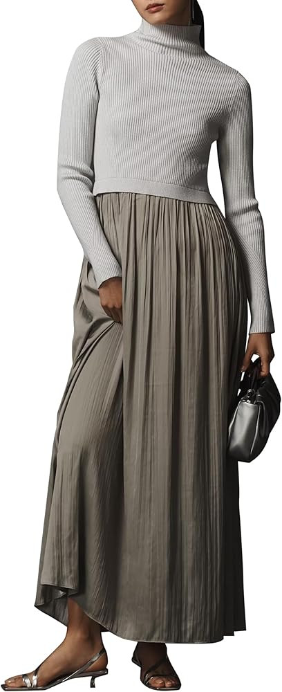 Lauweion Women's Turtleneck Sweater Maxi Dress Long Sleeve Slim Fit Ribbed Knit Pullover Jumper T... | Amazon (US)