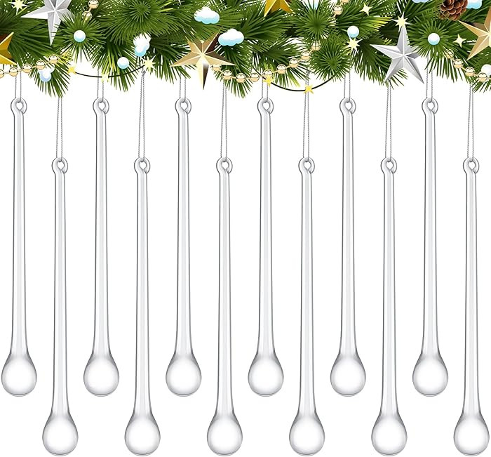 24 Pcs Glass Icicles Christmas Ornaments 4.72'' x 0.59'' Extra Long Clear Teardrop Christmas Chan... | Amazon (US)