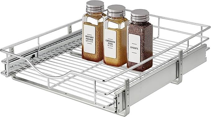 DINDON 1 Tier Pull Out Cabinet Organizer (11" W x 21" D) Heavy-Duty Metal Sliding Drawer Shelf, S... | Amazon (US)