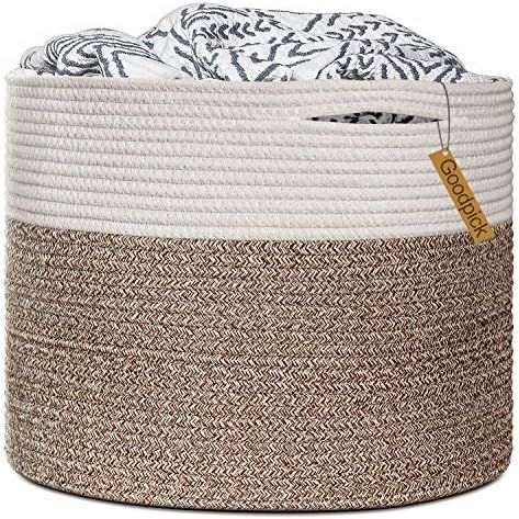Goodpick Large Cotton Rope Basket 15.8"x15.8"x13.8"-Baby Laundry Basket Woven Blanket Basket Nursery | Amazon (US)