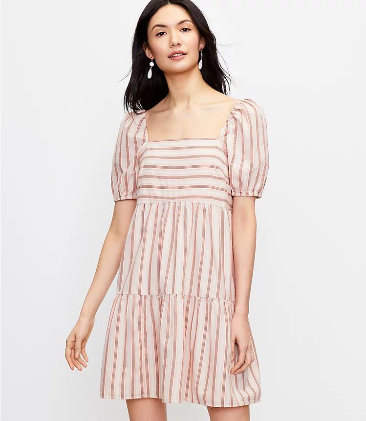 Striped Square Neck Puff Sleeve Dress | LOFT | LOFT