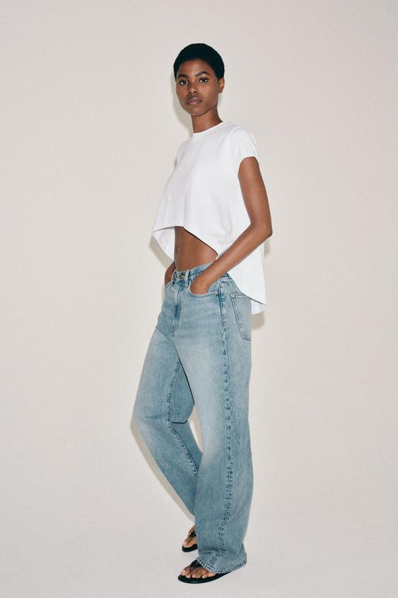 Zara - Asymmetric Cotton T-Shirt - Butter - M - Woman | Zara US