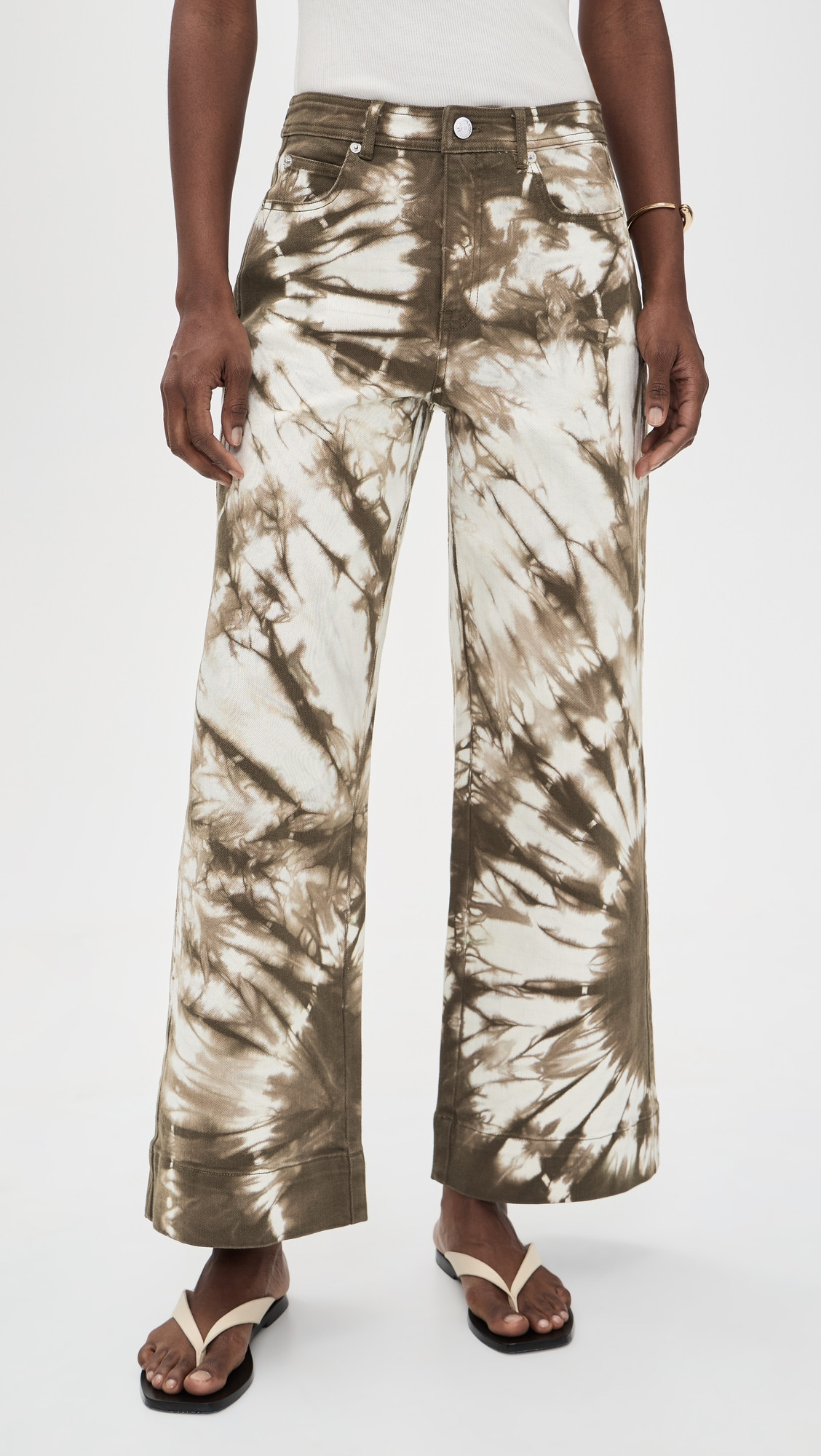 Cinq à Sept Tie Dye Denim Betsy Pants Dark Olive/White 2 | Shopbop