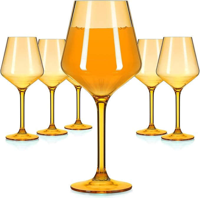 Wine Glasses Set of 6 Acrylic Wine Glasses with Stems 15 oz Glassware Unbreakable Drinking Glasse... | Amazon (US)