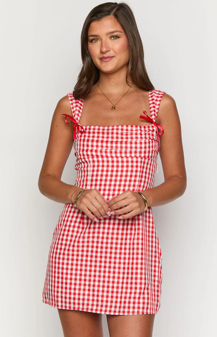 Layla Red Gingham Tie Back Mini Dress | Beginning Boutique (US)