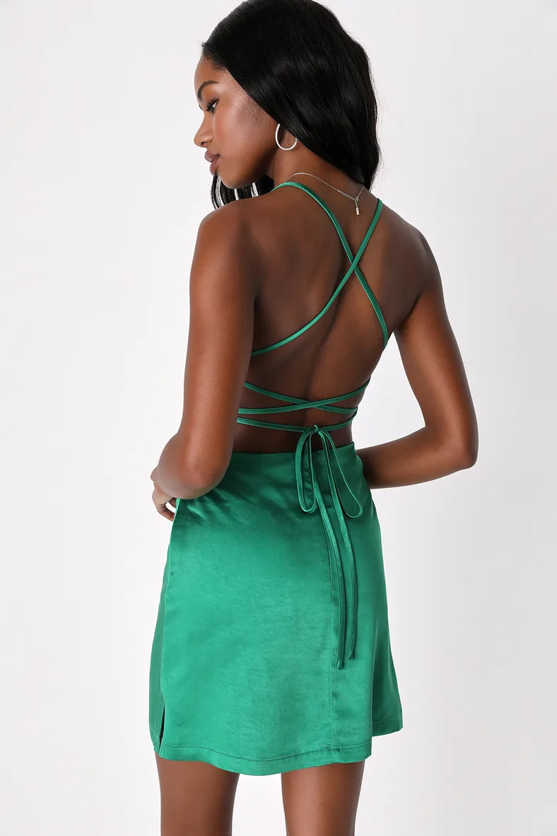 Simply Beaming Green Satin Lace-Up Sleeveless Mini Dress | Lulus (US)