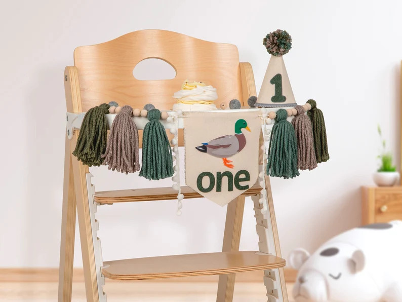 One Lucky Duck First Birthday, Mallard Duck Hunting Highchair Banner - Etsy | Etsy (US)