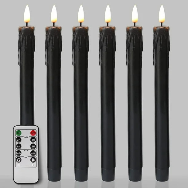 Black Flameless Taper Candles with Remote, Flickering Battery Wax Candlesticks Halloween Decorati... | Walmart (US)