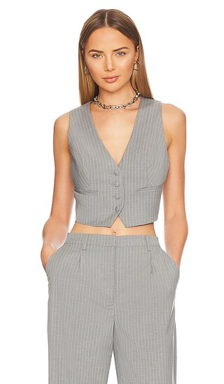 Callista Pin Stripe Vest in Grey Strpe | Revolve Clothing (Global)