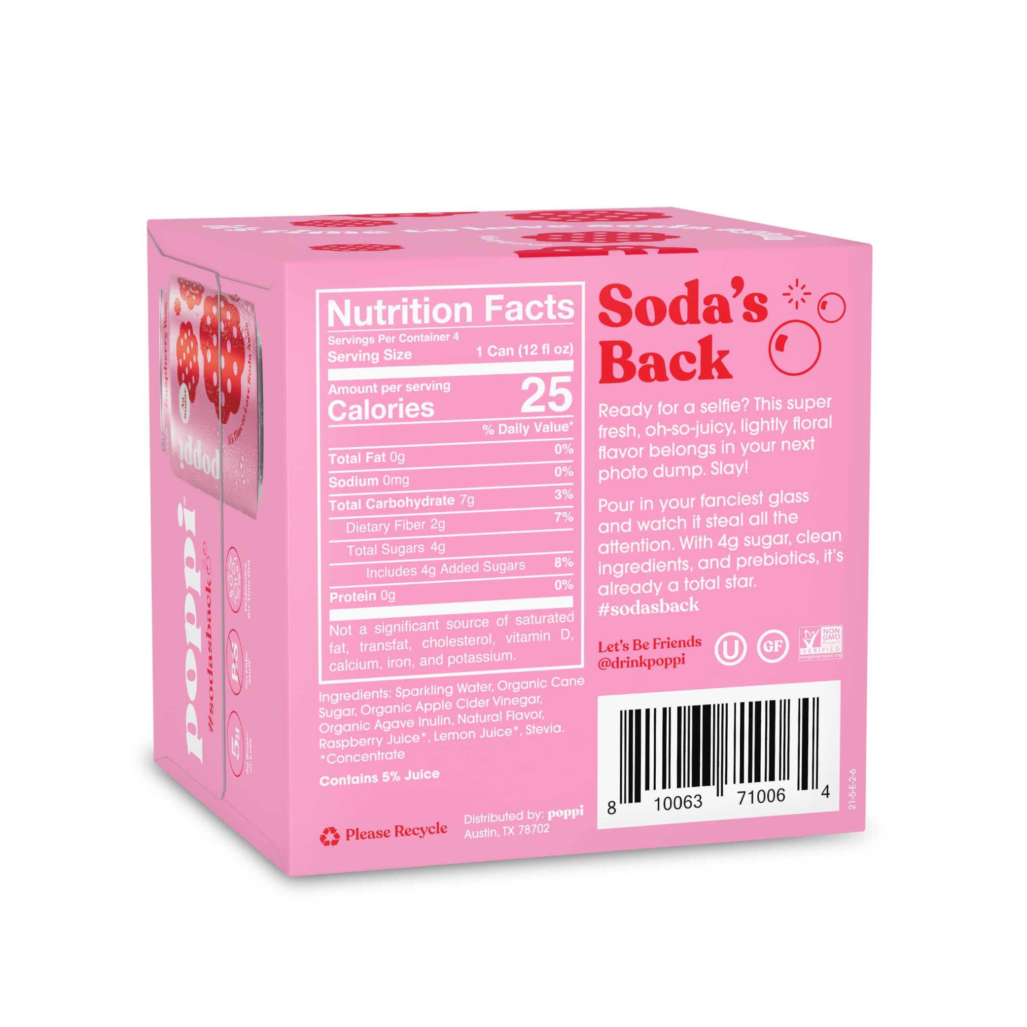 Poppi Soda Prbtc Rspbry Rose 4Pk, 48 fl oz | Amazon (US)