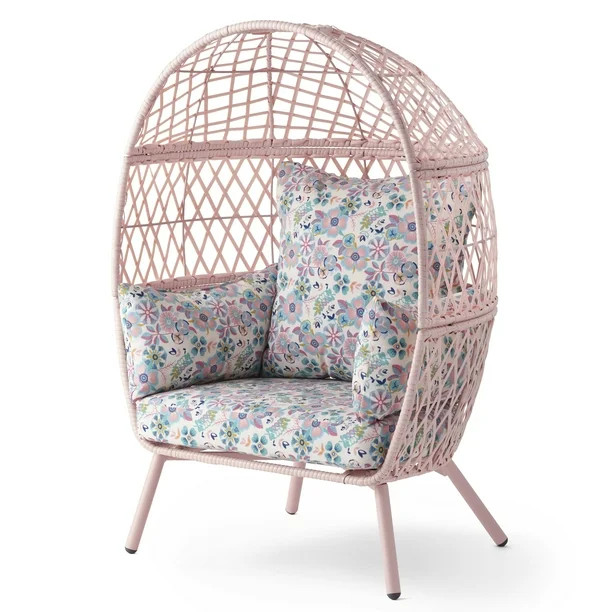 Better Homes & Gardens Kid's Ventura Outdoor Pink Wicker Stationary Egg Chair | Walmart (US)