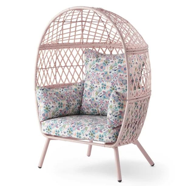 Better Homes & Gardens Kid's Ventura Outdoor Pink Wicker Stationary Egg Chair | Walmart (US)