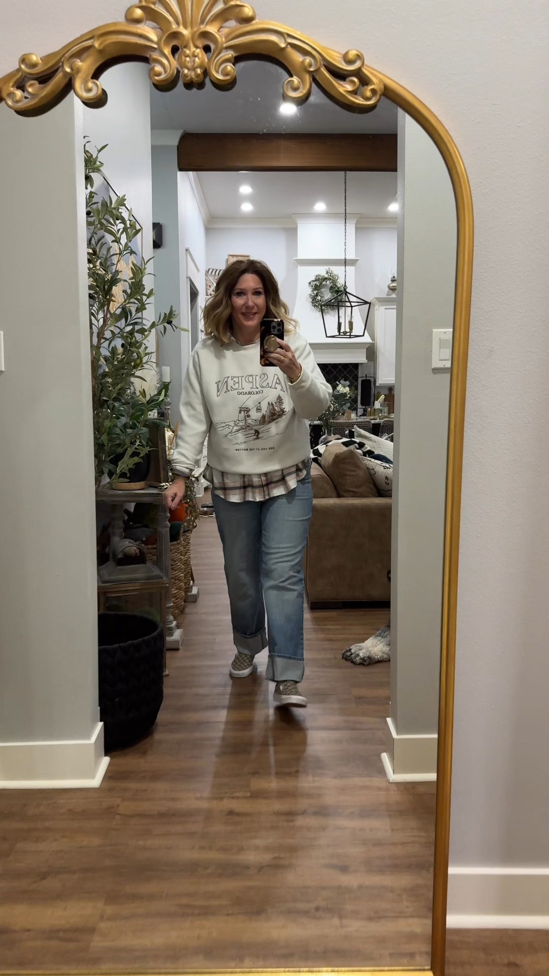 Cozy sweatshirt for the win today. 

Target aspen sweatshirt, plaid button up , time and tru jeans, checkered vans , trench coat 

#LTKootd #LTKSeasonal #LTKmomlife