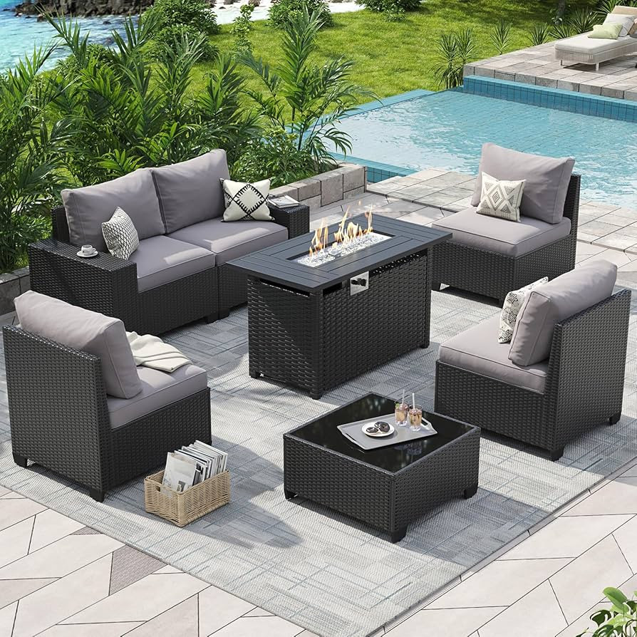 Aoxun Outdoor Patio Furniture Set with 44'' Fire Pit Table, 7 Pcs Outdoor Patio Furniture Sets wi... | Amazon (US)