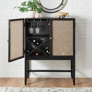 StyleWell Odell Cane Accent Bar Cabinet with Removable Wine Rack in Black/Rattan (36" W x 47.5" H... | The Home Depot