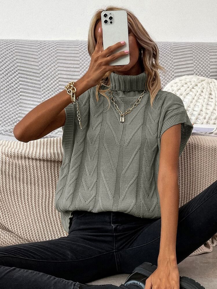 Solid Turtleneck Knit Top | SHEIN