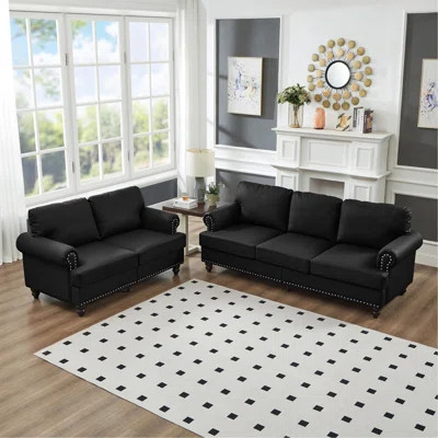 Modern Classic Design With Nails Living Room 2+3 Seater Loveseat & Sofa Leather Couch,Upholstered Imitation Cowhide Leather | Wayfair North America