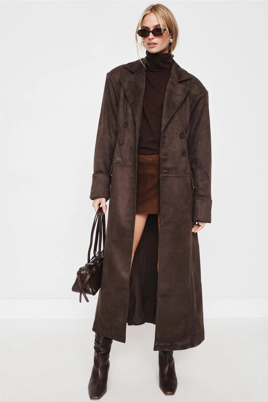 WEWOREWHAT Double Breast Faux Suede Coat | Rent the Runway