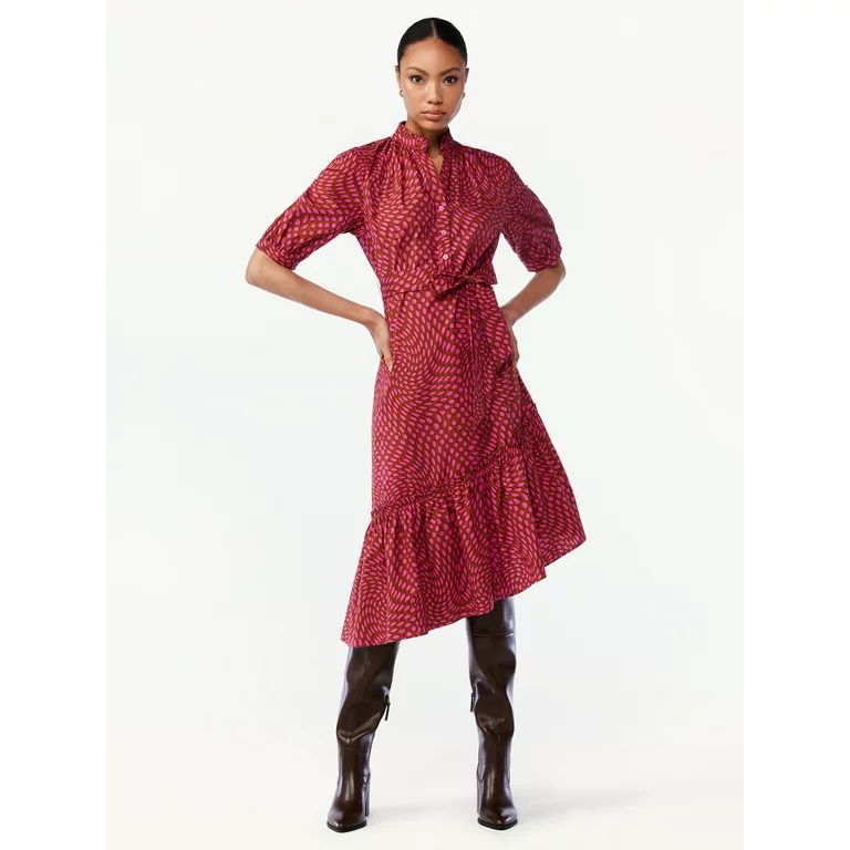 Scoop Women's Asymmetric Ruffled Midi Dress | Walmart (US)