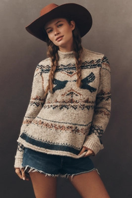 Pilcro Long-Sleeve Mock-Neck Bird Sweater | Anthropologie (US)