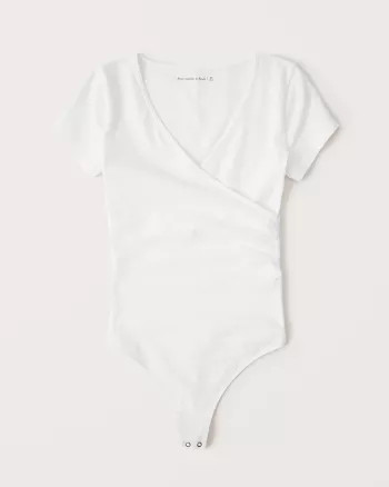 Abercrombie & Fitch Womens Short-Sleeve Wrap Bodysuit in White - Size XL | Abercrombie & Fitch US & UK