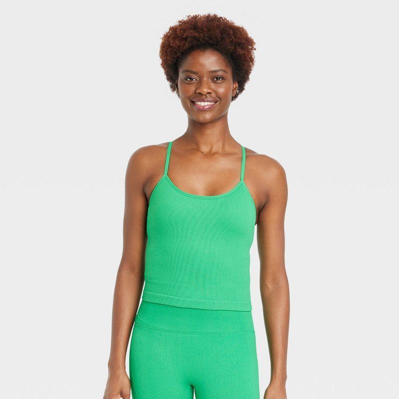 Women's Light Support Seamless Rib Cami Cropped Sports Bra - All in Motion™ | Target