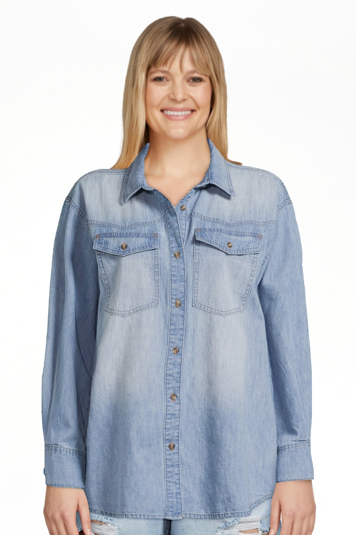 Sofia by Sofia Vergara Women's and Women's Plus Sofia Oversized Boyfriend Shirt with Long Sleeves... | Walmart (US)