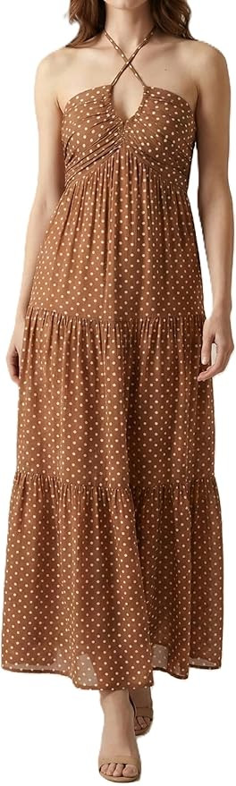 Women's Casual Halter Tiered Vacation Maxi Dress with Pockets | Amazon (US)