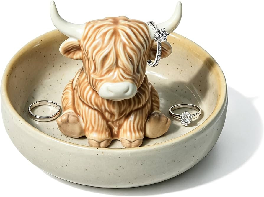 Highland Cow Gifts for Women, Highland Cow Ring Holder with Circular Tray | Amazon (US)