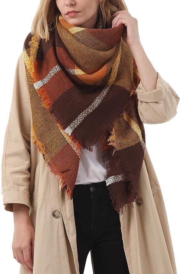 Century Star Women's Stylish Warm Tassels Soft Plaid Tartan Scarf Winter Large Blanket Wrap Shawl | Amazon (US)